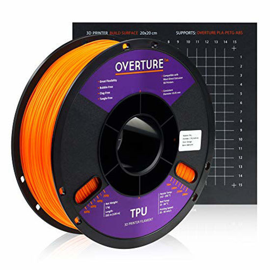 Picture of Overture TPU Filament 1.75mm Flexible TPU Roll with 200 x 200 mm Soft 3D Printer Consumables, 1kg Spool (2.2 lbs.), Dimensional Accuracy +/- 0.05 mm, 1 Pack (Orange)