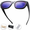 Picture of The Fresh High Definition Polarized Wrap Around Shield Sunglasses for Prescription Glasses - Gift Box Package (608-Black, Purple Mirror)