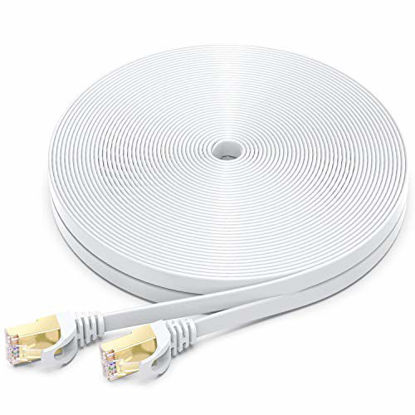 Picture of CAT-7 Ethernet Cable 75 Feet - High Speed Flat Internet Network Computer Patch Cord - Faster Than Cat6 Cat5e LAN Wire, Shielded RJ45 Connectors for Router, Modem, Xbox, Printer - White