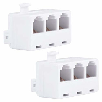 Picture of Power Gear Telephone Triplex Adapter, 2 Pack, 6-Wire Design, Home or Office, Compatible with Answering Machines, Modems, Fax Machines, All Brands, RJ25, RJ14, RJ11, White, 46059