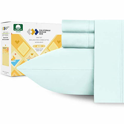 Picture of California Design Den Long-Staple Combed Pure Natural Cotton Bedding, Soft & Silky Sateen Weave (Queen: 4 Pc Sheet Set, Seafoam)