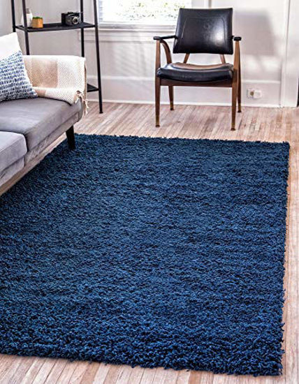 Picture of Unique Loom Solo Solid Shag Collection Modern Plush Navy Blue Area Rug (8' 0 x 11' 0)