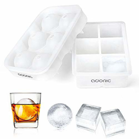 Adoric Silicone Ice Cube Trays set - Adoric Ice Cube Trays Silicone Set of  2, Sphere Ice Ball Maker with Lid and Large Square Ice Cube Molds for  Whiskey, Reusable and BPA Free