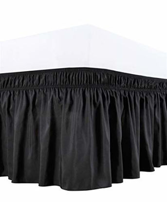 Picture of Biscaynebay Wrap Around Bedskirts with Adjustable Elastic Belts, Elastic Dust Ruffles, Easy Fit Wrinkle & Fade Resistant Silky Luxrious Fabric, Black for Twin & Twin XL Size Beds 12 Inches Drop