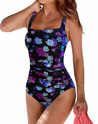 Picture of Upopby Women's Vintage Tummy Control One Piece Swimsuits Monokini Printed Plus Size Swimwear Bathing Suits Firework 8