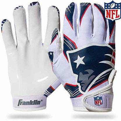 Picture of Franklin Sports New England Patriots Youth NFL Football Receiver Gloves - Receiver Gloves For Kids - NFL Team Logos and Silicone Palm - Youth S/XS Pair