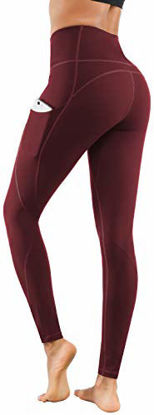 Picture of Lingswallow High Waist Yoga Pants - Yoga Pants with Pockets Tummy Control, 4 Ways Stretch Workout Running Yoga Leggings (Bordeaux red, XX-Large)