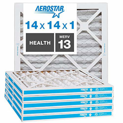 Picture of Aerostar Home Max 14x14x1 MERV 13 Pleated Air Filter, Made in the USA, Captures Virus Particles, (Actual Size: 13 3/4"x13 3/4"x3/4"), 6-Pack