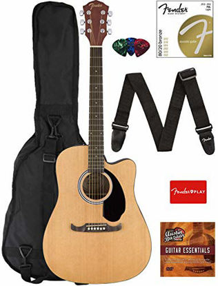 Picture of Fender FA-125CE Dreadnought Cutaway Acoustic-Electric Guitar - Natural Bundle with Gig Bag, Strap, Strings, Picks, Fender Play Online Lessons, and Austin Bazaar Instructional DVD