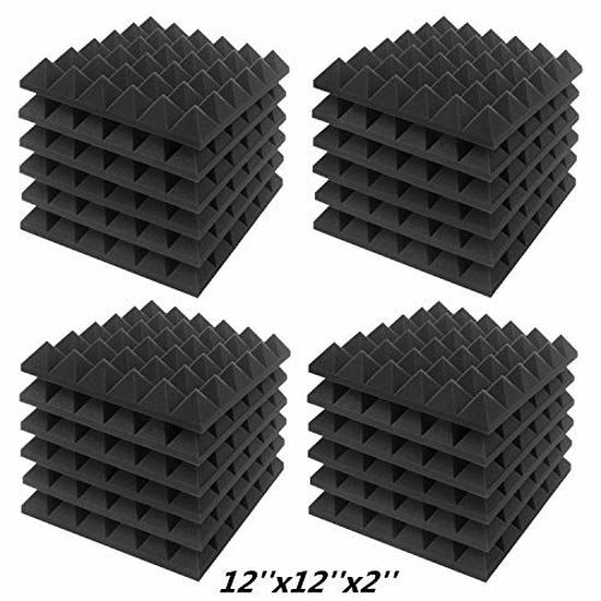 Picture of JBER Acoustic Sound Foam Panels, 24 Pack 2" X 12" X 12" Charcoal Soundproofing Treatment Studio Wall Padding Sound Absorbing Fireproof Pyramid Black Wall Panel