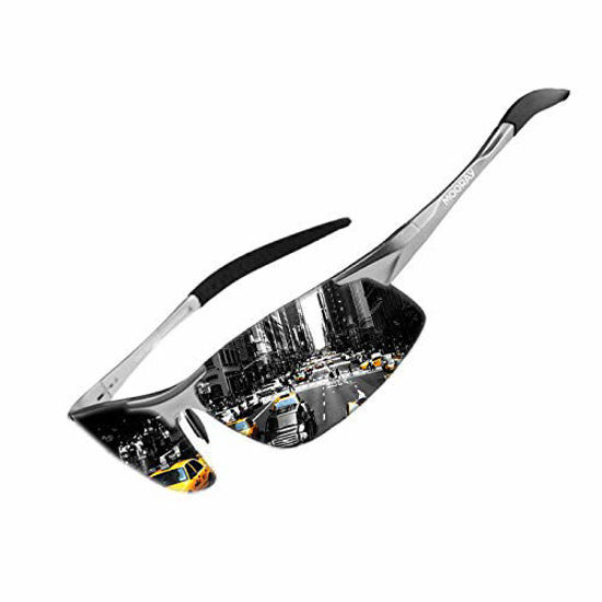 GetUSCart- MOORAY Mens Sports Polarized Sunglasses UV Protection Fashion  Sunglasses for Men Fishing Driving(Black,Silver)