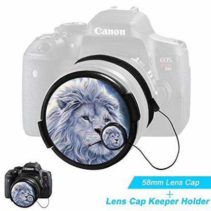 Picture of 58mm Snap - on Front Lens Cap with Lens Cap Keeper Holder, Camera Lens Cover, Lens Cap Leash, Compatible for Canon, Nikon, Sony and Other DSLR Camera (Lion)