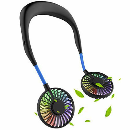 Picture of Hand Free Mini USB Personal Fan - Rechargeable Portable Headphone Design Wearable Neckband Fan,3 Level Air Flow,7 LED Lights,360 Degree Free Rotation Perfect for Sports,Office and Outdoor (blue)