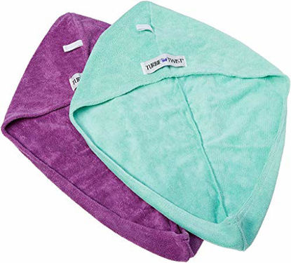 Picture of Turbie Twist Super Absorbent Microfiber Hair Towel Wrap - Hands Free Hair Drying Towel - 2 Pack (Aqua, Purple)