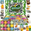 Picture of Bath Bombs for Kids with Toys Inside - Set of 12 Organic Bubble Bath Fizzies with Jungle Animal Toys. Gentle and Kids Safe Spa Bath Fizz Balls Kit. Birthday or Christmas Gift for Girls and Boys