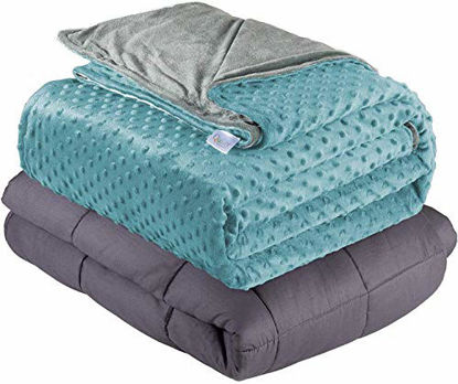 Picture of Quility Weighted Blanket for Kids or Adults - Heavy Heating Blankets for Restlessness (48x72, 15 lbs), Grey, Tide Cover
