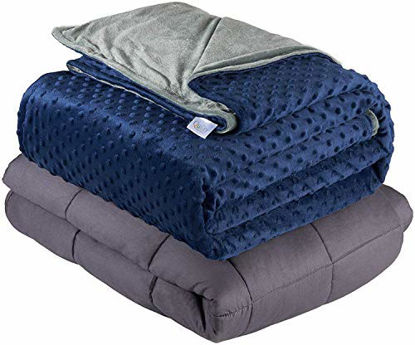 Picture of Quility Weighted Blanket for Adults - King Size, 86"x92", 25 lbs - Heavy Heating Blankets for Restlessness - Grey, Navy Cover