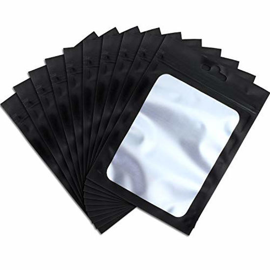 Picture of 100 Pieces Resealable Mylar Ziplock Food Storage Bags with Clear Window Coffee Beans Packaging Pouch for Food Self Sealing Storage Supplies (Black, 5.5 x 7.9 Inch)