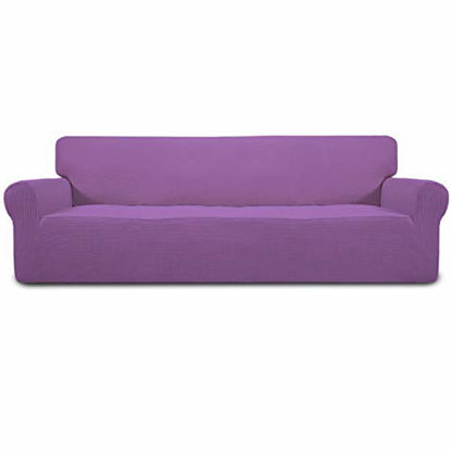 Picture of Easy-Going Stretch 4 Seater Sofa Slipcover 1-Piece Sofa Cover Furniture Protector Couch Soft with Elastic Bottom for Kids,Polyester Spandex Jacquard Fabric Small Checks (XX Large,Purple)