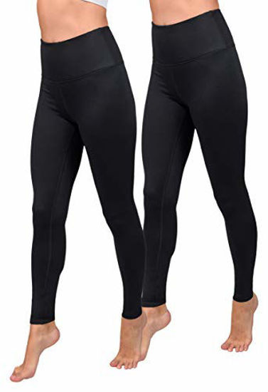 90 Degree By Reflex High Waist Fleece Lined Leggings - Yoga Pants - Black 2  Pack - Large