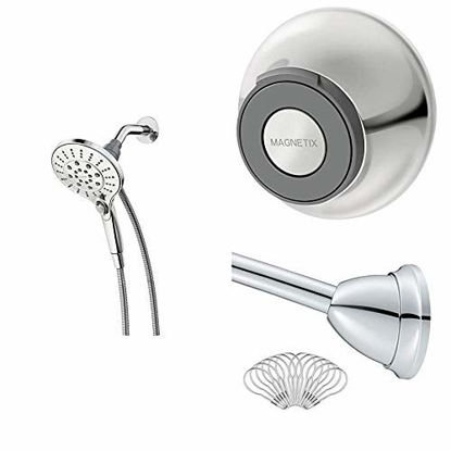 Picture of Moen 26112 Engage Magnetix Six-Function 5.5-Inch Handheld Showerhead with 186117 Magnetix Remote Dock and MDN2170CH Magnetix Shower Rod, Chrome