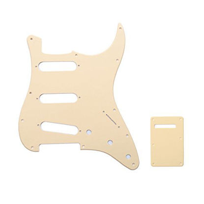 Picture of Musiclily SSS 11 Holes Strat Electric Guitar Pickguard and BackPlate Set for Fender US/Mexico Made Standard Stratocaster Modern Style Guitar Parts,1Ply Cream