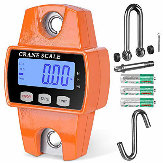 Picture of RoMech 660lb Digital Hanging Scale with Cast Aluminum Case, Handheld 300Kg Mini Crane Scale with Hooks for Farm Hunting Fishing Outdoor (Orange)