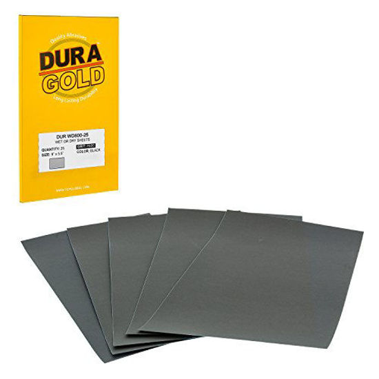 Picture of Dura-Gold - Premium - Wet or Dry - 800 Grit - Professional cut to 5-1/2" x 9" Sheets - Color Sanding and Polishing for Automotive and Woodworking - Box of 25 Sandpaper Finishing Sheets