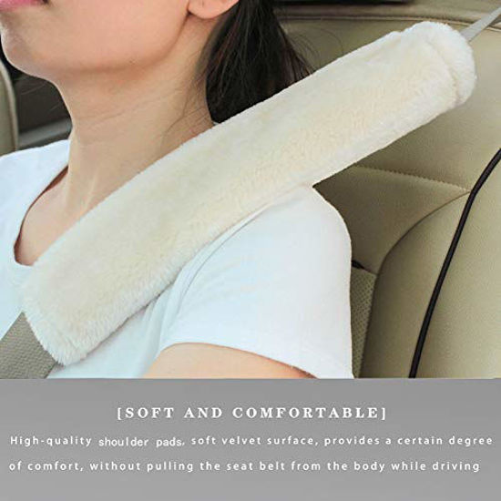 GetUSCart- Soft Faux Sheepskin Seat Belt Shoulder Pad for a More  Comfortable Driving, Compatible with Adults Youth Kids - Car, Truck, SUV,  Airplane,Carmera Backpack Straps 2 Packs Beige