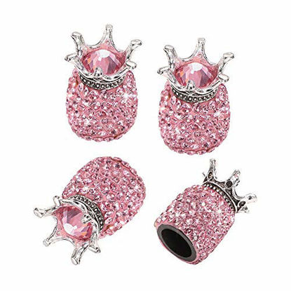 Picture of SAVORI Valve Caps, 4 Pack Handmade Crystal Rhinestone Tire Caps, Attractive Dustproof Accessories for Car (Crown Pink)