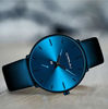 Picture of Mens Watches Ultra-Thin Minimalist Waterproof-Fashion Wrist Watch for Men Unisex Dress with Blue Leather Band-Blue Hands Blue Face