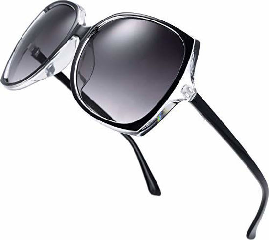 Picture of Women's Oversized Square Jackie O Cat Eye Hybrid Butterfly Fashion Sunglasses - Exquisite Packaging (727701-Crystal Black, Gradient Grey)