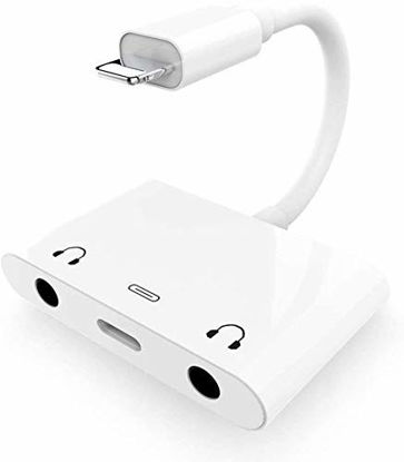 Picture of 3 in 1 Dual 3.5mm Headphone Jack Adapter - Earphone Jack Audio and Charging Adapter - Headphone Splitter For iPhone 11 / XS / XS Max / XR / X / 8 / 8plus / 7 / 7plus / iPad -Support IOS 13- White