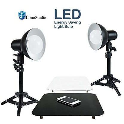 Picture of LimoStudio 2 x 18W LED Table Top Lighting Stand Kit with 12" Acrylic Black & White Reflective Photo Background, Photo Studio, AGG1847
