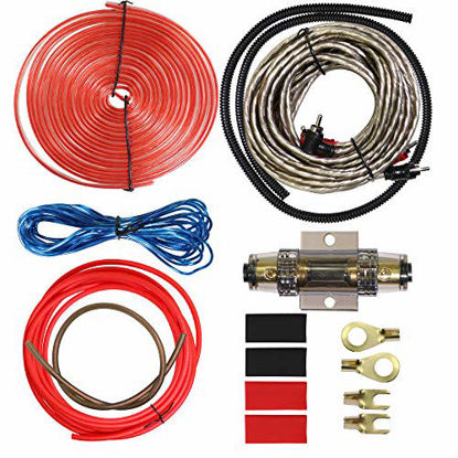 Picture of 8 Gauge Car Amp Wiring Kit - Welugnal Amp Power Wire Amplifier Installation Wiring Wire Kit, Power, Ground, Remote Cable, RCA Cable,Speaker Wire, Split Loom Tubing Fuse Holder Subwoofers Wiring kit