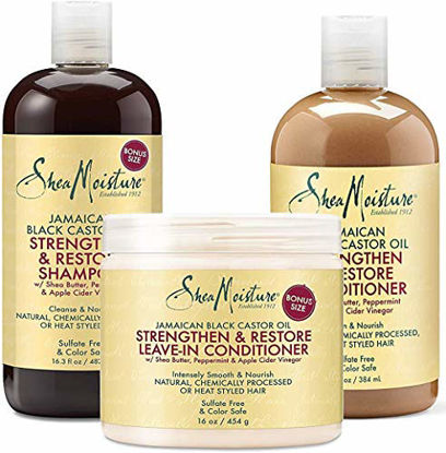 Picture of Shea Moisture Jamaican Black Castor Oil Combination Pack - Strengthen, Grow & Restore - Shampoo, 16.3 Oz, Conditioner 13 Oz. & Leave-In Conditioner 16 Oz