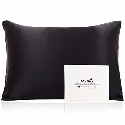 Picture of Ravmix 100% Pure Natural Mulberry Silk Pillowcase Standard Size, 21 Momme 600 Thread Count Hypoallergenic Both Sides for Hair Soft Breathable with Hidden Zipper (20×26 inches, Black)