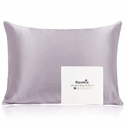Picture of Ravmix 100% Natural Mulberry Silk Pillowcase Standard Size with Hidden Zipper, 21 Momme 600TC Hypoallergenic Soft Breathable Both Sides Pure Silk Pillow Cover for Hair and Skin, 20×26inches, Lilac