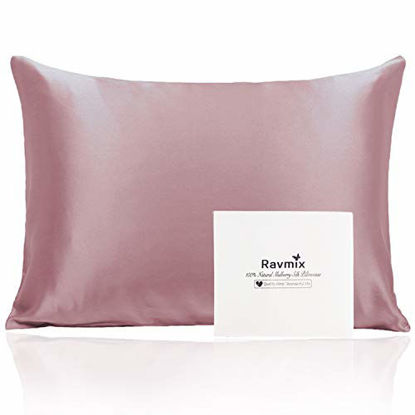 Picture of Ravmix 100% Pure Natural Mulberry Silk Pillowcase King Size for Hair and Skin, 21 Momme 600TC Hypoallergenic Both Sides Soft Breathable with Hidden Zipper, 20×36 inches, 1-Pack, Cinnamon Pink