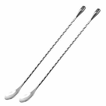 Picture of Hiware 12-Inch Bar Spoon, Set of 2, Stainless Steel Mixing Spoons, Spiral Pattern Bar Cocktail Shaker Spoon