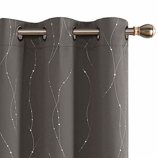 Picture of Deconovo Blackout Curtains Wave Line with Little Dots Foil Print Design Curtains Window Curtains with Grommet for Living Room 42 x 84 Inch Taupe 2 Panels