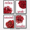 Picture of Relax Soak Unwind Breathe Red Blend Bathroom Flower Poster Prints, Set of 4 (8x10) Unframed Photos, Wall Art Decor Gifts Under 20 for Home, Office, Salon, College Student, Teacher, Floral Fan