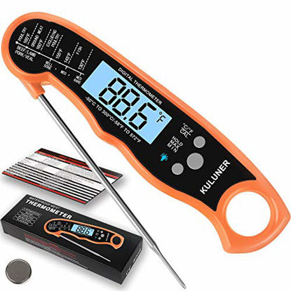 Picture of KULUNER TP-01 Waterproof Digital Instant Read Meat Thermometer with 4.6 Folding Probe Backlight & Calibration Function for Cooking Food Candy, BBQ Grill, Liquids,Beef(Orange)