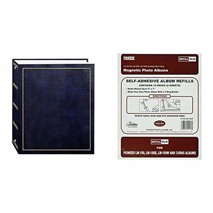 Picture of Pioneer Photo Albums Magnetic Self-Stick 3-Ring Photo Album 100 Pages (50 Sheets), Navy Blue & Refill Pages for LM-100, LM-100D and LM-100W Photo Albums, 10 Pages (5 Sheets)