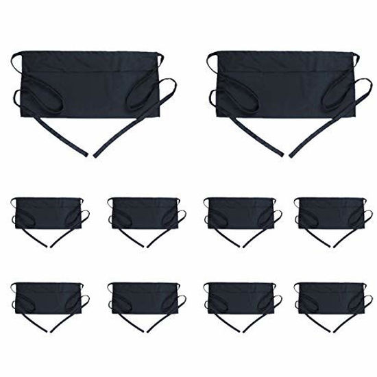 Picture of BOHARERS Waist Apron with 3 Pockets 10 Pack - Black Waitress Server Short Apron