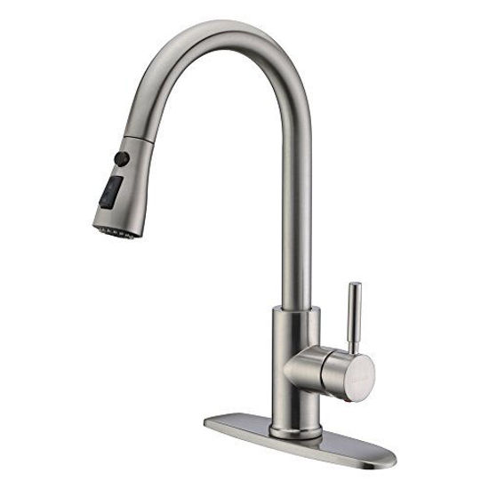 Picture of WEWE Single Handle High Arc Brushed Nickel Pull Out Kitchen Faucet,Single Level Stainless Steel Kitchen Sink Faucets with Pull Down Sprayer