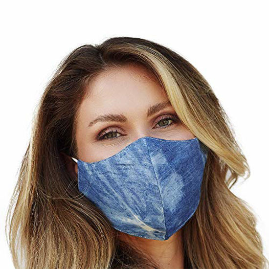 GetUSCart- Washable Face Mask with Adjustable Ear Loops & Nose Wire - 3  Layers, 100% Cotton Inner Layer - Cloth Reusable Face Protection with  Filter Pocket - Made in USA - (Denim Tie Dye)