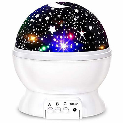 Picture of Kids Star Night Light, 360-Degree Rotating Star Projector, Desk Lamp 4 LEDs 8 Colors Changing with USB Cable, Best for Children Baby Bedroom and Party Decorations - White