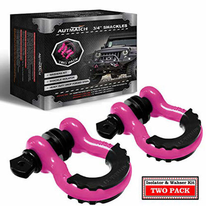Picture of AUTMATCH Shackles 3/4" D Ring Shackle (2 Pack) 41,887Ibs Break Strength with 7/8" Screw Pin and Shackle Isolator & Washers Kit for Tow Strap Winch Off Road Vehicle Recovery Pink & Black