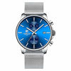 Picture of Mens Watch Fashion Sleek Minimalist Quartz Analog Mesh Stainless Steel Waterproof Chronograph Watches, Auto Date in Silver Hands, Color: Silver Blue